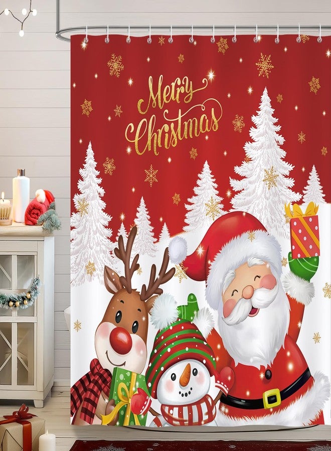 Bonhause Merry Christmas Shower Curtain, Cute Santa Claus Reindeer Snowman Winter Holiday Bathroom Decor 72 x 72 Inch Polyester Fabric Waterproof Bath Curtain with 12 Hooks - Image 1