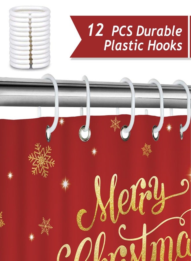 Bonhause Merry Christmas Shower Curtain, Cute Santa Claus Reindeer Snowman Winter Holiday Bathroom Decor 72 x 72 Inch Polyester Fabric Waterproof Bath Curtain with 12 Hooks - Image 3