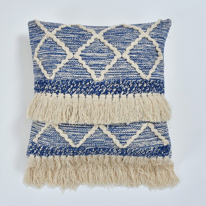 pepme pepme Blue Tufted Cushion Cover Tassles Wave 18x18 Pack of 1  - Image 2