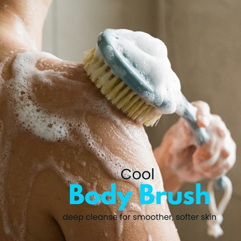 Glitters Long Handle Bath Loofah & Body Brush – Pastel Back Scrubber for Shower, Soft Mesh Pouf & Bristle Bath Brush - Image 2