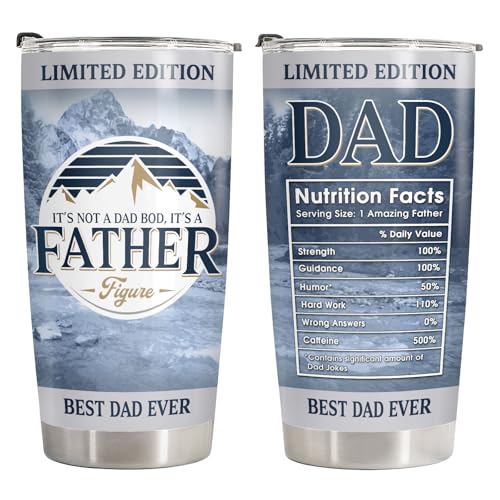 34HD Best Dad Ever Gifts Dad Light Tumbler with Lid 20 oz Stainless Steel Dad Nutrition Facts Cup Father Husband Men Birthday Gifts from Daughter Son Wife