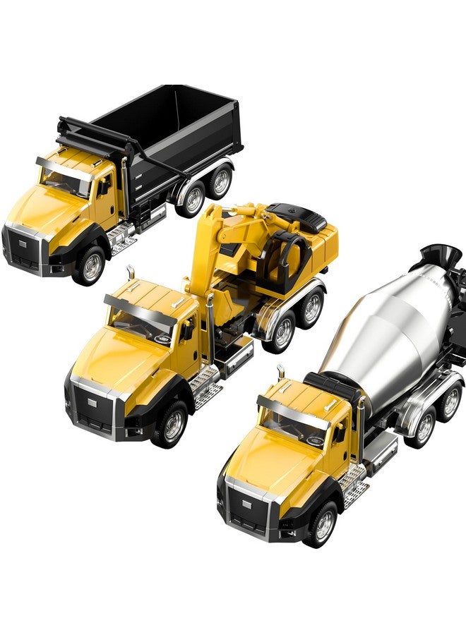TEMI 3 Pack of Diecast Engineering Construction Vehicles, Dump Truck, Digger, Mixer Truck, 1/50 Scale Metal Collectible Model Cars, Pull Back Car Toys with Opening Doors for Boys and Girls - Image 1