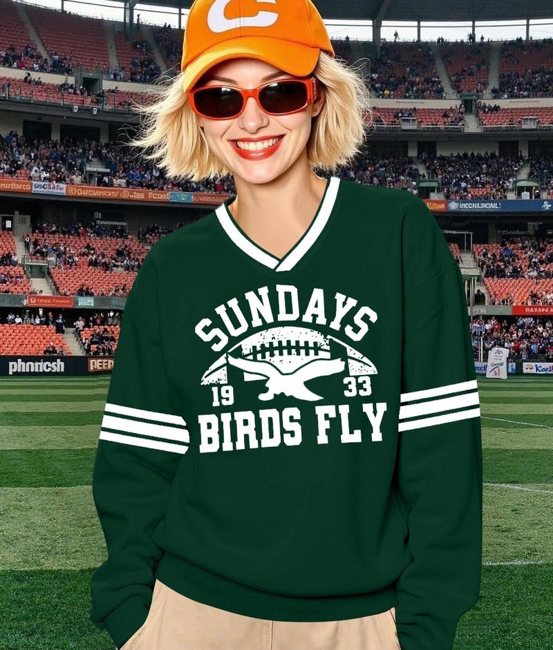 MYHALF Jersey Shirts for Women Football Fans Sweatshirt Game Day Outfits Sunday Funday Pullover V Neck Y2k Streetwear Tops - Image 5