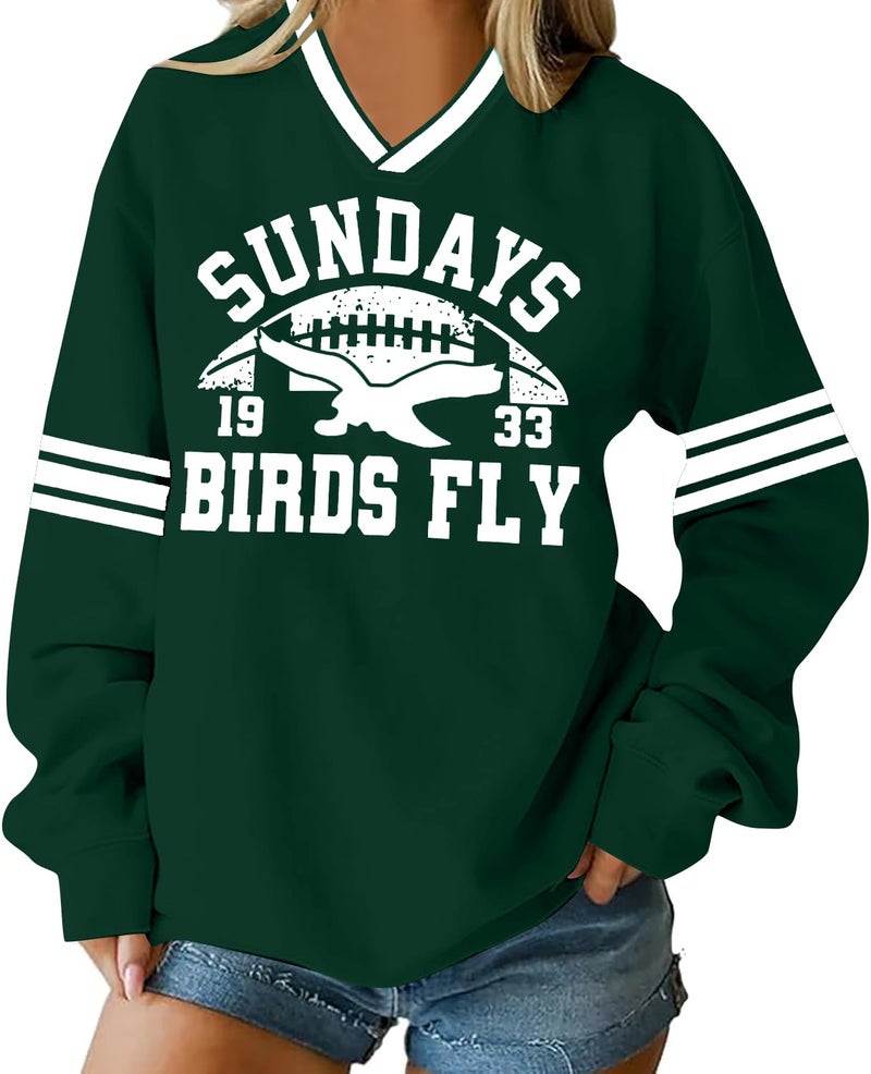 MYHALF Jersey Shirts for Women Football Fans Sweatshirt Game Day Outfits Sunday Funday Pullover V Neck Y2k Streetwear Tops - Image 1