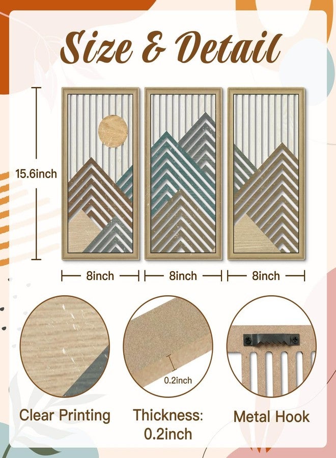 Putuo Decor Mountain Line Wall Art Set of 3, Modern Abstract Nature-Inspired Cut-Out Panels, MDF Wall Decor with Chevron Stripes and Sun Design for Living Room Bedroom Office - Image 2