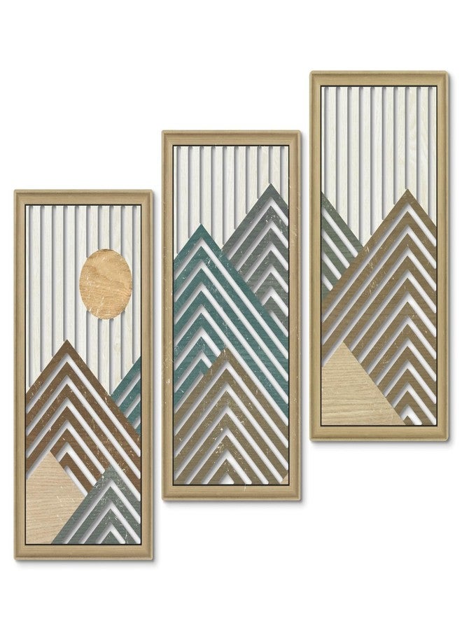 Putuo Decor Mountain Line Wall Art Set of 3, Modern Abstract Nature-Inspired Cut-Out Panels, MDF Wall Decor with Chevron Stripes and Sun Design for Living Room Bedroom Office - Image 1