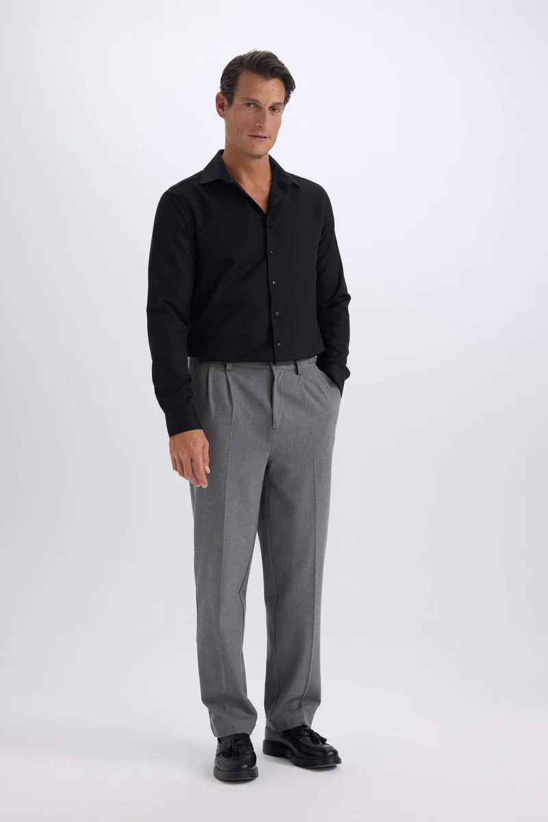 DeFacto Slim Fit Polo Neck Oxford Basic Shirt