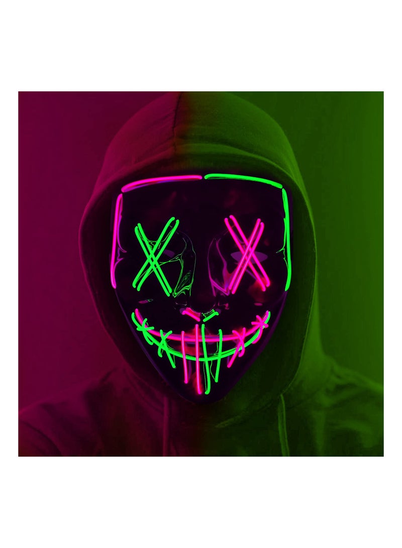 SYOSI Party LED Masks, SYOSI Halloween Mask,Scary Mask, LED Lighted Face Transforming Mask, Mask Neon Horror Fun Mask Adult Fancy Dress for Carnivals,Masquerades and Cosplay Costume Parties(Pink+Green)  - Image 1