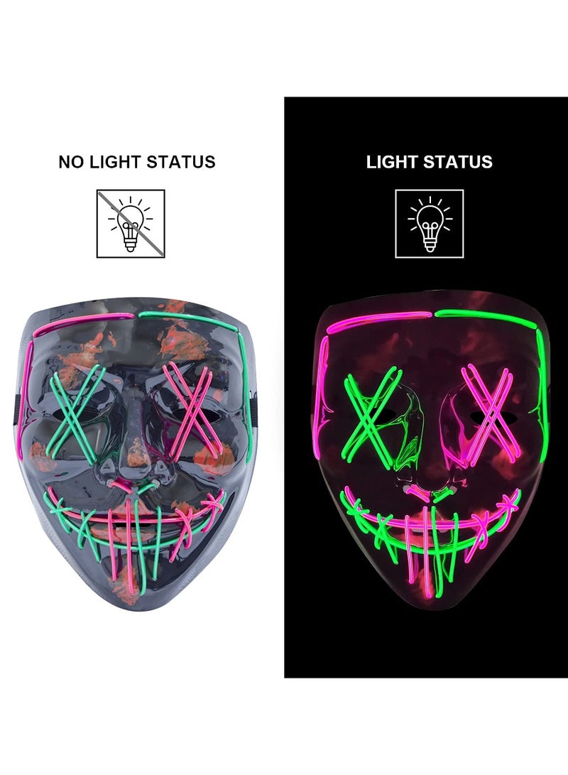 SYOSI Party LED Masks, SYOSI Halloween Mask,Scary Mask, LED Lighted Face Transforming Mask, Mask Neon Horror Fun Mask Adult Fancy Dress for Carnivals,Masquerades and Cosplay Costume Parties(Pink+Green)  - Image 5