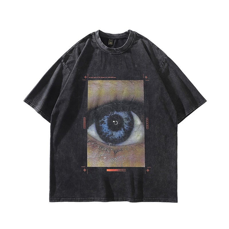 American Style Street Washed Antique Printed T-Shirt Oversize Heavy Cotton Vintage Retro Style - Image 3
