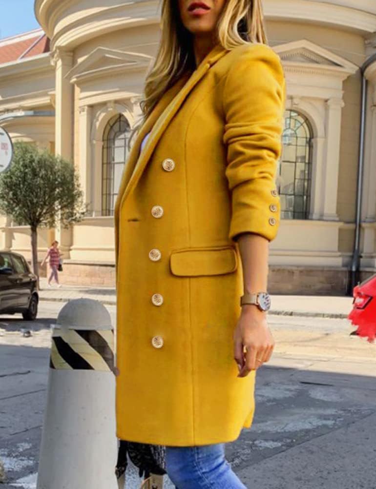 IDEALSANXUN Blazers for Women Business Casual Outfits Fall Winter Long Wool Tweed Jacket 2026 Office Work Clothes Blazer Dress, Yellow, L - Image 3