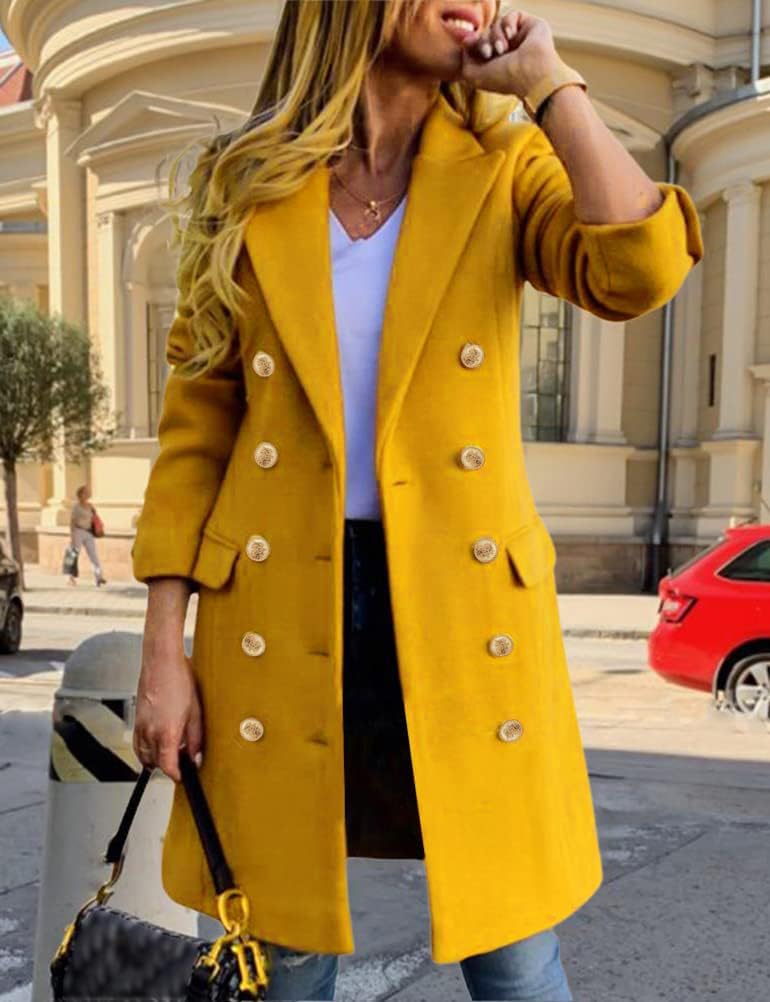 IDEALSANXUN Blazers for Women Business Casual Outfits Fall Winter Long Wool Tweed Jacket 2026 Office Work Clothes Blazer Dress, Yellow, L - Image 2
