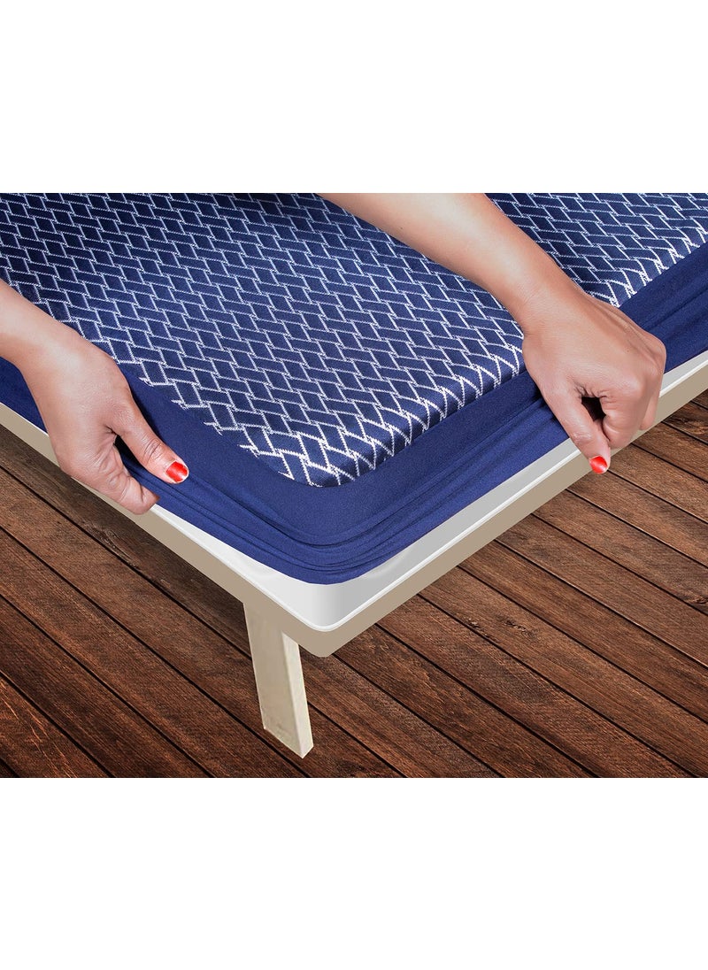VYBBA VYBBA 100 Spun Cotton Bed Protector Waterproof for Baby Elastic Fitted Waterproof Mattress Protector King Size Breathable Bed Cover Mattress Cover 72x72 inch 6x6 feet Navy Blue 220 GSM  - Image 1