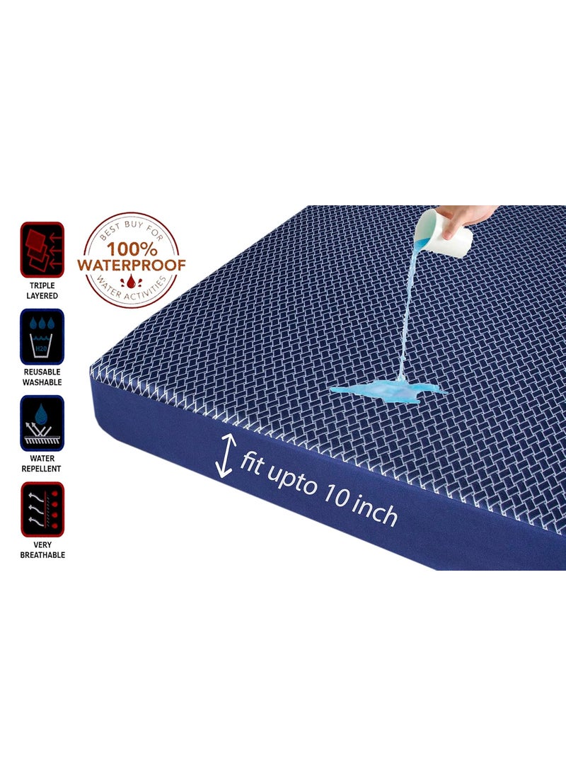 VYBBA VYBBA 100 Spun Cotton Bed Protector Waterproof for Baby Elastic Fitted Waterproof Mattress Protector King Size Breathable Bed Cover Mattress Cover 72x72 inch 6x6 feet Navy Blue 220 GSM  - Image 3