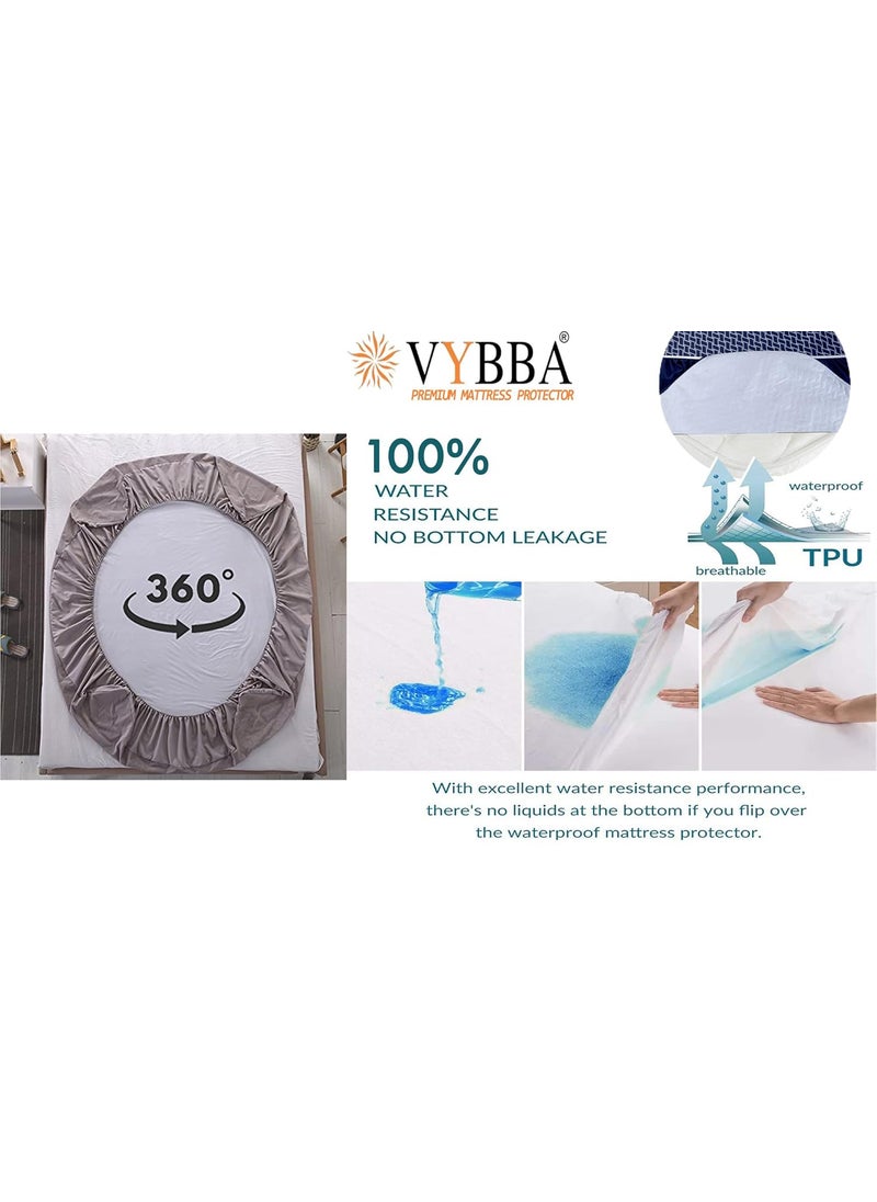 VYBBA VYBBA 100 Spun Cotton Bed Protector Waterproof for Baby Elastic Fitted Waterproof Mattress Protector King Size Breathable Bed Cover Mattress Cover 72x72 inch 6x6 feet Navy Blue 220 GSM  - Image 5