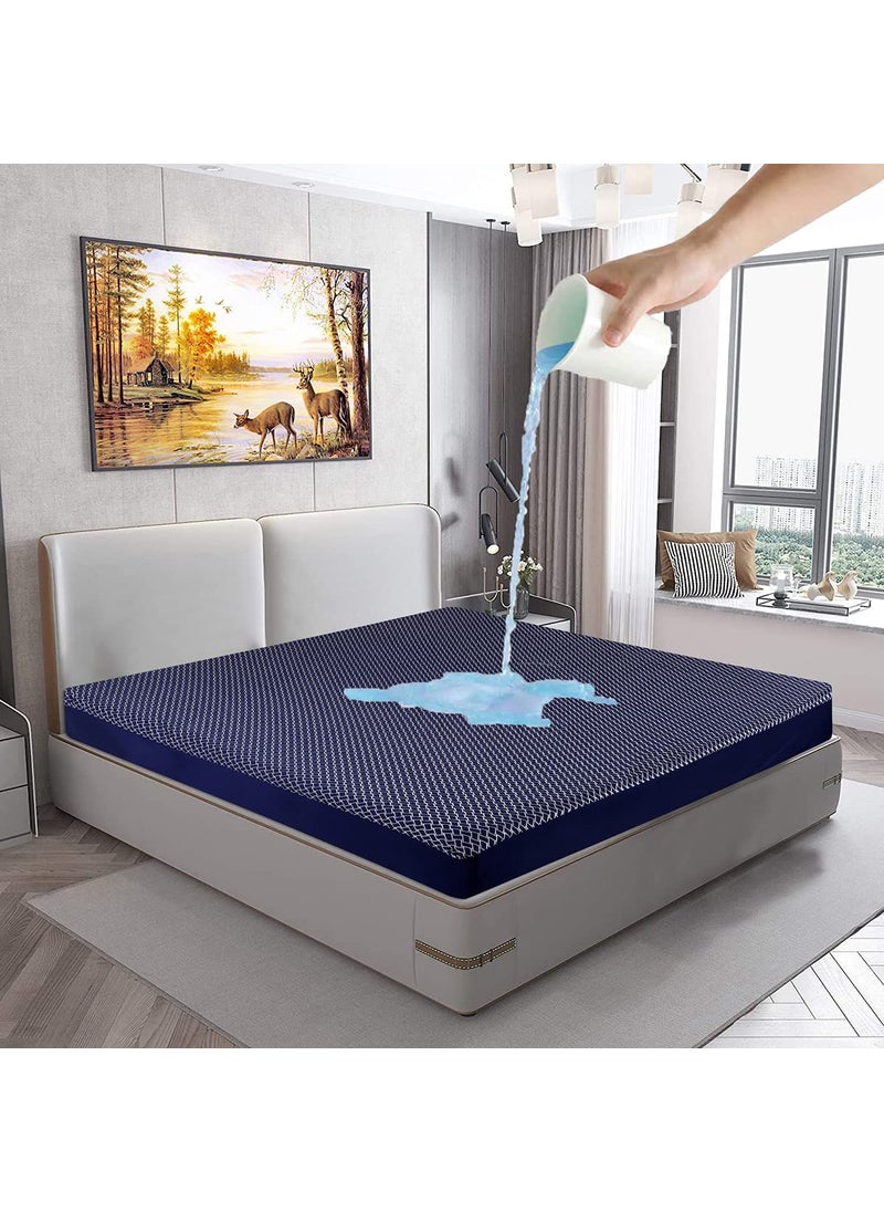 VYBBA VYBBA 100 Spun Cotton Bed Protector Waterproof for Baby Elastic Fitted Waterproof Mattress Protector King Size Breathable Bed Cover Mattress Cover 72x72 inch 6x6 feet Navy Blue 220 GSM  - Image 2