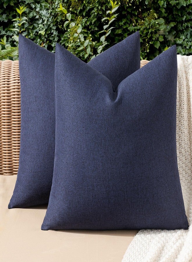 MIULEE Pack of 2 Decorative Outdoor Solid Waterproof Throw Pillow Covers Faux Linen Garden Farmhouse Cushion Cases for Summer Patio Tent Balcony Couch Sofa 18x18 Inch Navy - Image 1