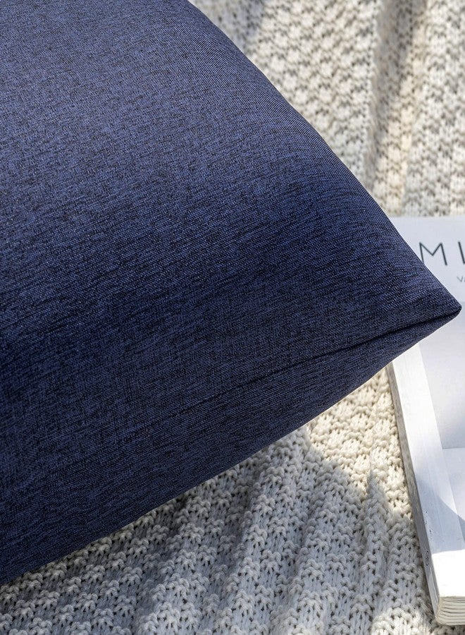 MIULEE Pack of 2 Decorative Outdoor Solid Waterproof Throw Pillow Covers Faux Linen Garden Farmhouse Cushion Cases for Summer Patio Tent Balcony Couch Sofa 18x18 Inch Navy - Image 2