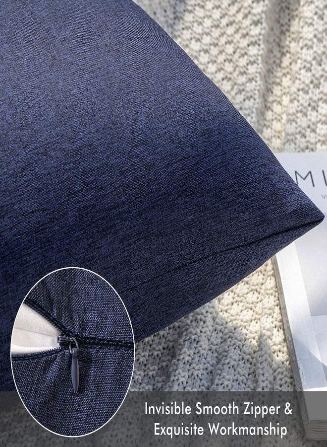 MIULEE Pack of 2 Decorative Outdoor Solid Waterproof Throw Pillow Covers Faux Linen Garden Farmhouse Cushion Cases for Summer Patio Tent Balcony Couch Sofa 18x18 Inch Navy - Image 4