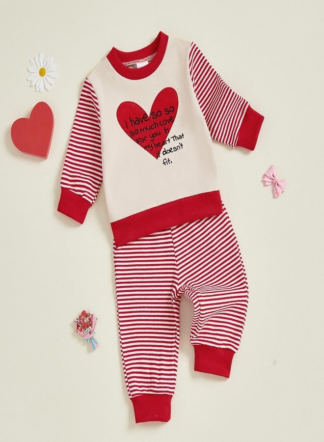 wybzd Toddler Boy Girl Valentine's Day Outfits Heart Crewneck Sweatshirt Pullover Knit Stripe Pants Set Valentine Clothes (Red, 3-4 Years) - Image 4