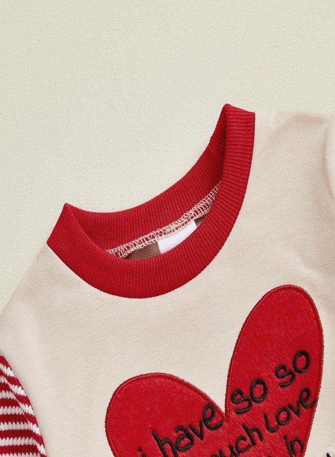 wybzd Toddler Boy Girl Valentine's Day Outfits Heart Crewneck Sweatshirt Pullover Knit Stripe Pants Set Valentine Clothes (Red, 3-4 Years) - Image 5