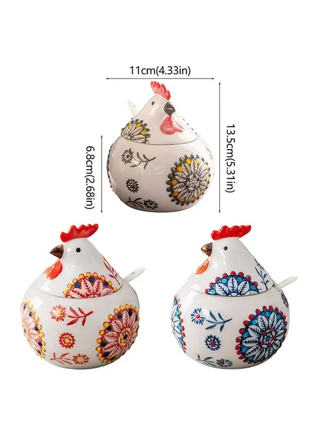 2PCS Blue Rooster Seasoning Jar With Spoon Dustproof Moisture Proof Ceramic Kitchen Container For Salt Sugar Spices - Image 4