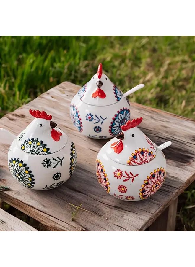2PCS Blue Rooster Seasoning Jar With Spoon Dustproof Moisture Proof Ceramic Kitchen Container For Salt Sugar Spices - Image 1
