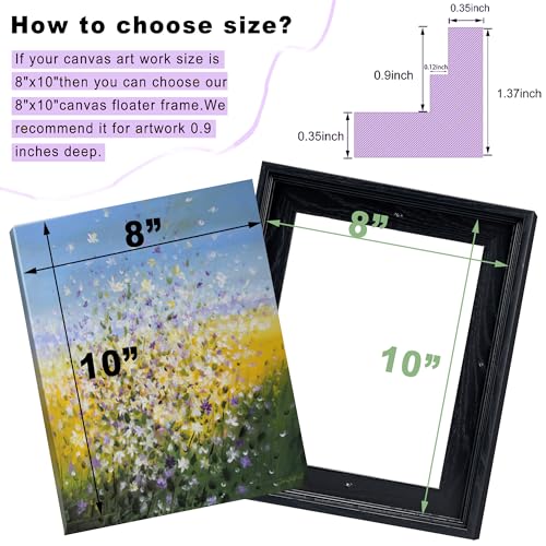 YIVIVEN 8x10 Canvas Floater Frame, Floater Frame for 0.6"-0.9" Deep Canvas Painting, Floating Frames for Oil Paintings, Painting Frames Kit(8"x10", Black) - Image 3