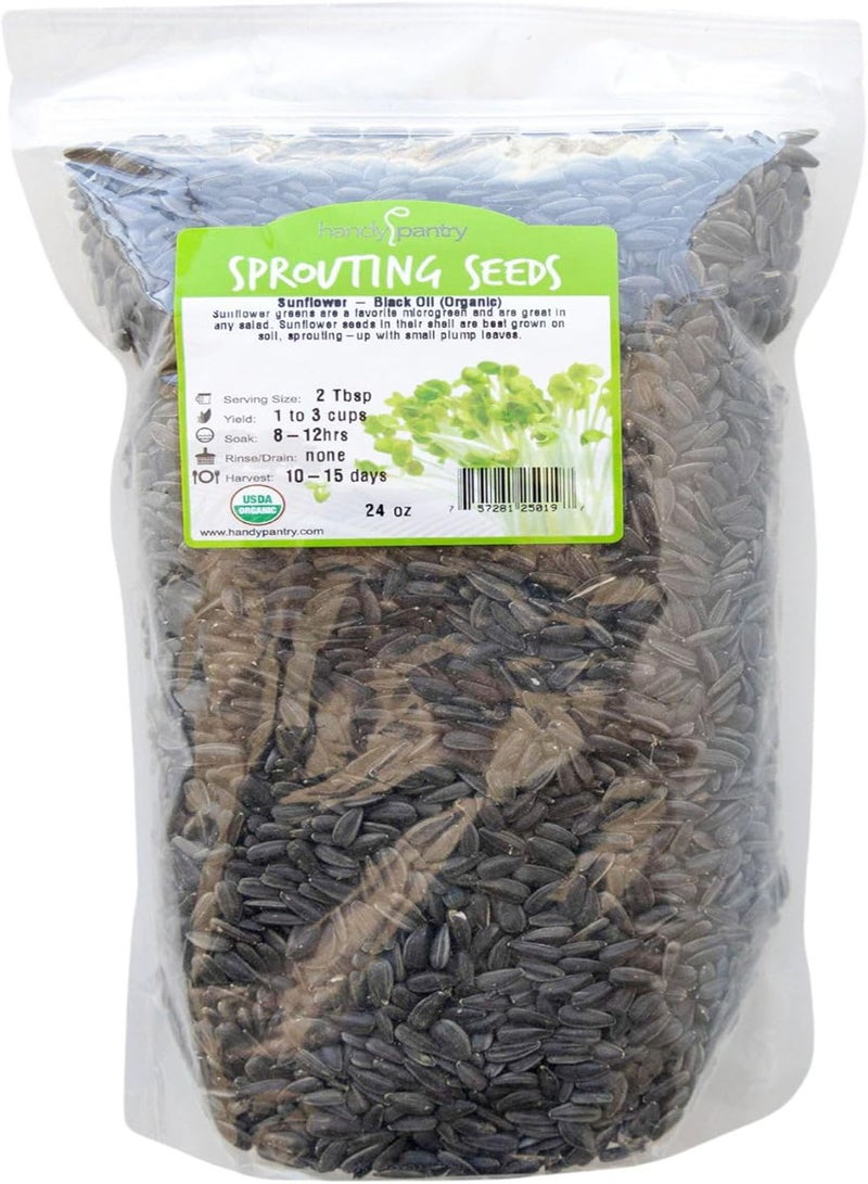 Organic Non-GMO Black Oil Sunflower Microgreens Seeds and Sprouting Seeds (Shell On) 1.5 gs - Sun Flower Micro Green Seeds, Organic Sunflower Seeds for Spouting and Sprout Mix