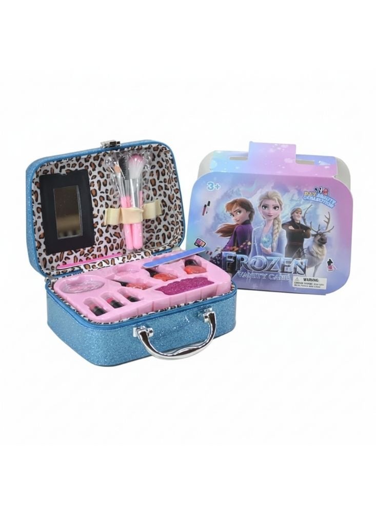 بريميم لعبة حقيبة زينة فروزن باللون الأزرق والبنفسجي والوردي مع أدوات مكياج وحقيبة تخزين - Image 1