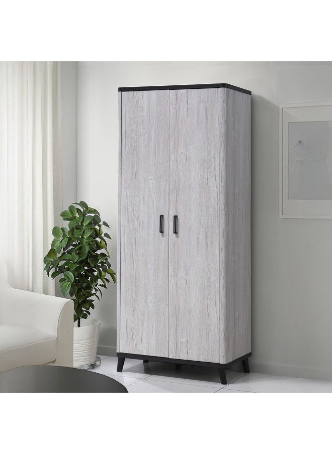 DANUBE HOME Kirwin 2 Door Wardrobe Extra Sturdy Closet Clothes Storage Cupboard Modern Design Space Saving Swing Door Cabinet For Bedroom Made In Malaysia L89.5Xw53Xh220Cm - Grey Oak/Black  - Image 1
