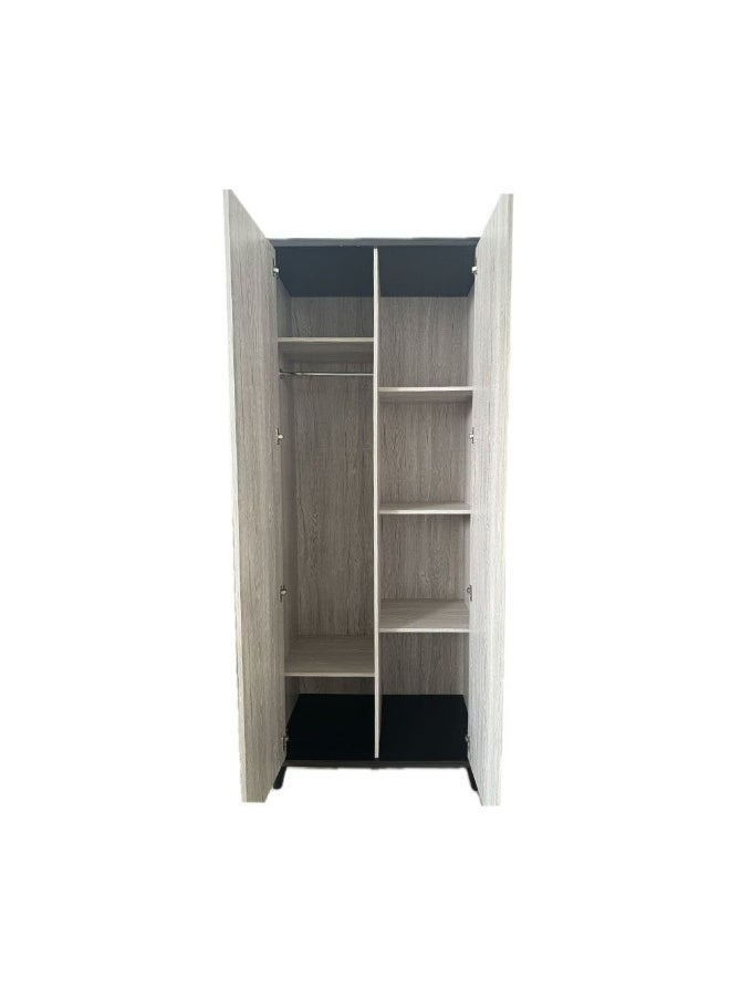 DANUBE HOME Kirwin 2 Door Wardrobe Extra Sturdy Closet Clothes Storage Cupboard Modern Design Space Saving Swing Door Cabinet For Bedroom Made In Malaysia L89.5Xw53Xh220Cm - Grey Oak/Black  - Image 4