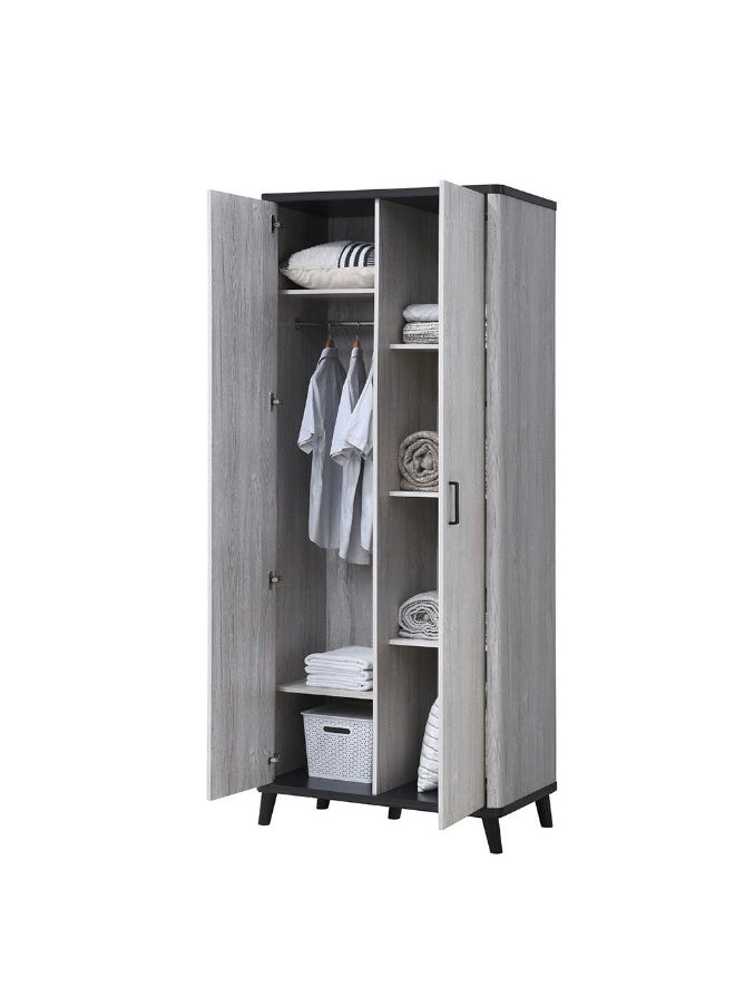 DANUBE HOME Kirwin 2 Door Wardrobe Extra Sturdy Closet Clothes Storage Cupboard Modern Design Space Saving Swing Door Cabinet For Bedroom Made In Malaysia L89.5Xw53Xh220Cm - Grey Oak/Black  - Image 2