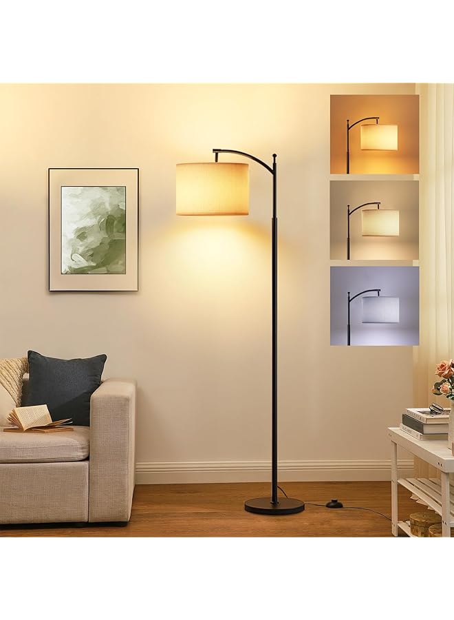 erorex Floor Lamp For Living Room Led Standing Lamp 3 Color Temperatures 3000K 5000K Adjustable Linen Shade With 9W Led Bulb Bedroom Office Dining Room Beige - Image 1