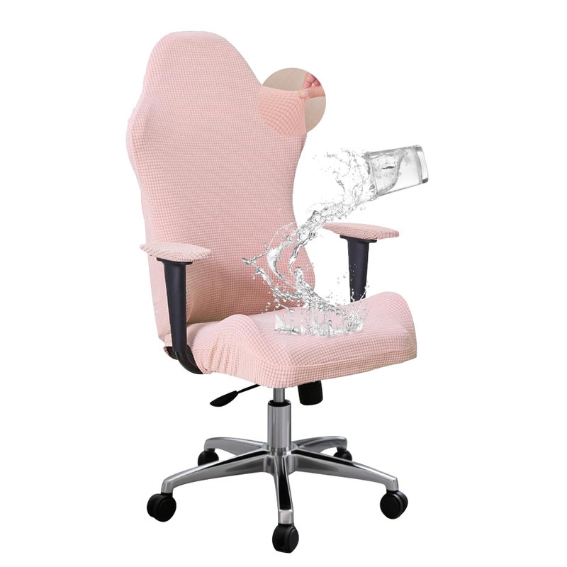 Gaming Chair Cover Set Pink for Adults Video Game Chair Water Repellent Jacquard Racing Computer Chair Slipcover with 2 Pieces Armrest Covers