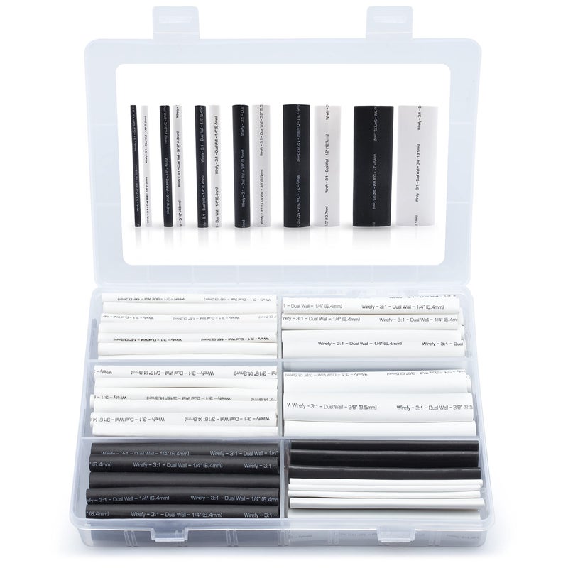 Wirefy Heat Shrink Tubing Kit 130 PCS 31 Ratio Adhesive Lined Wire Shrink Wrap Tubing Industrial HeatShrink Tubing Black White Shrink Wrap Tubing UL Listed