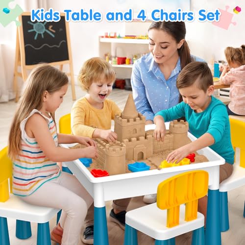 OCATO Toddlers Kids Table and 4 Chairs Set Activity Table with 152Pcs Large Marble Run Building Blocks Storage All in One Play Sensory Water Tables Sand Tables for Boys Girls 3 4 5 6 Year Old - Image 5