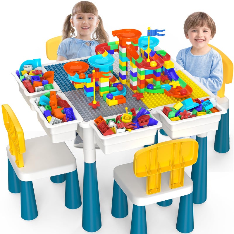 OCATO Toddlers Kids Table and 4 Chairs Set Activity Table with 152Pcs Large Marble Run Building Blocks Storage All in One Play Sensory Water Tables Sand Tables for Boys Girls 3 4 5 6 Year Old - Image 3