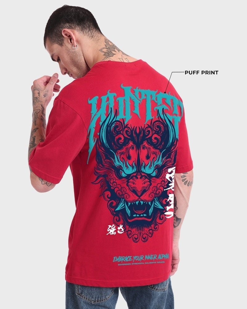 bewakoof Men's Red Hunter Graphic Printed Oversized T-shirt - Image 5