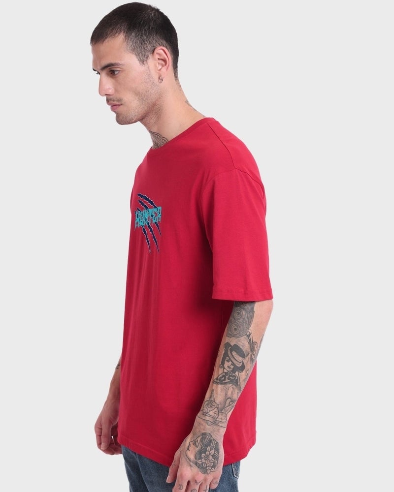 bewakoof Men's Red Hunter Graphic Printed Oversized T-shirt - Image 4