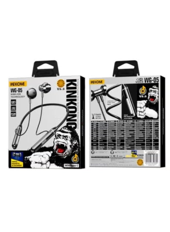 ويكومي WG-05 Neckband Wireless Earphones – Bluetooth 5.3 Sports Headset with Magnetic Design, Deep Bass Sound, Noise Reduction Mic & 24H Battery | Lightweight Flexible Fit – Black - Image 1