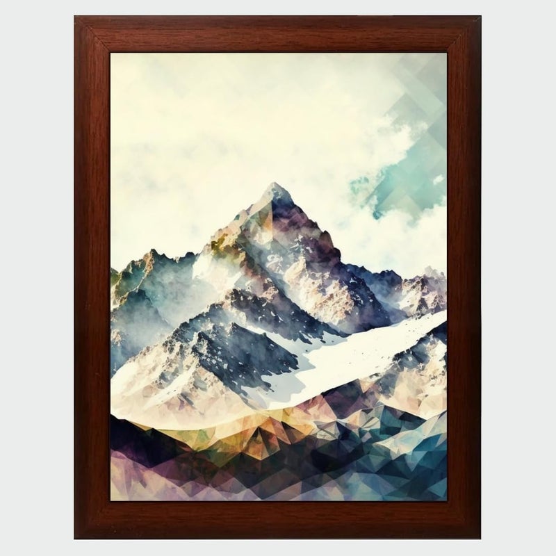 Generic Mountain Painting Digital Reprint Trendy Fancy Room Home Office Wall Decoration With Brown Frame (10Inches X 13.5Inches) - Image 1