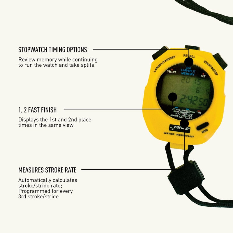 FINIS Waterproof Stopwatch - Stopwatch Timer for Coaches and Athletes - Perfect Addition to Swim Gear and Pool Accessories - 3 X 300, Yellow - Image 4