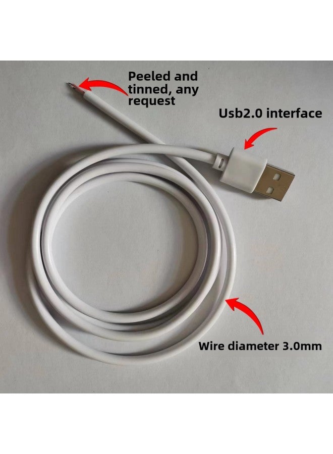 Supply 1 M Semi-finished USB Hot Tin Tail Charging Cable Environmentally Friendly Fixed Length Applicable Table Lamp Cable-Color:White-Line Length:3.0mm Wire Diameter 1 M  - Image 2