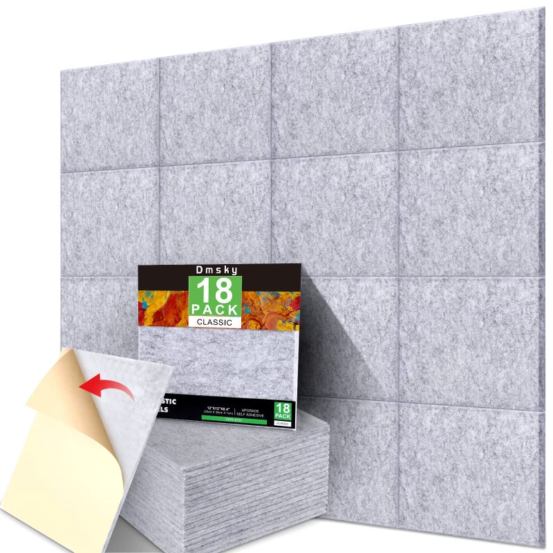 Dmsky 18 Pack Gray Acoustic Panels 12"X12"X 0.4" Soundproof Wall Panels Wall Decoration Sound Absorbing Panel High-Density Sound Deadening Panels Acoustic Treatment Panel For Home Studio - Image 1