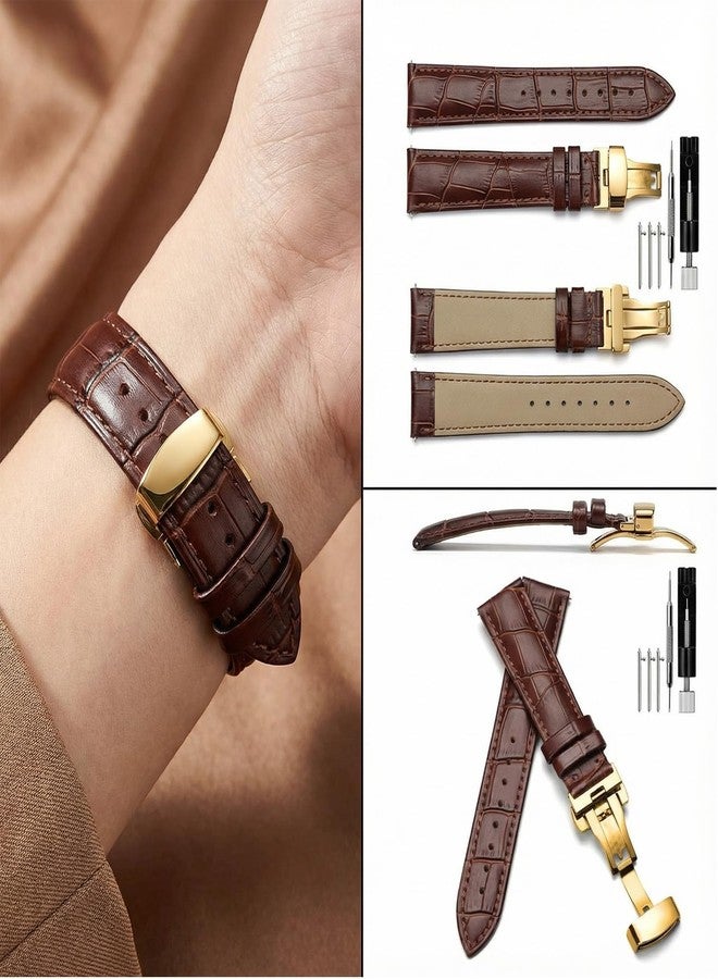 PCUORLEORS Genuine Leather Watch Strap, Bamboo Link Leather Replacement Band, Quick Removal Crocodile Skin Strap, 20mm 22mm 24mm 26mm Genuine Men's and Women's Watch bands (Browm, 24MM) - Image 2