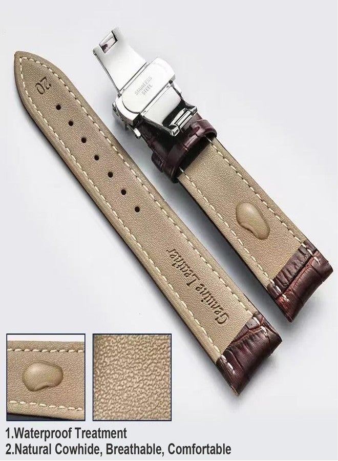 PCUORLEORS Genuine Leather Watch Strap, Bamboo Link Leather Replacement Band, Quick Removal Crocodile Skin Strap, 20mm 22mm 24mm 26mm Genuine Men's and Women's Watch bands (Browm, 24MM) - Image 5