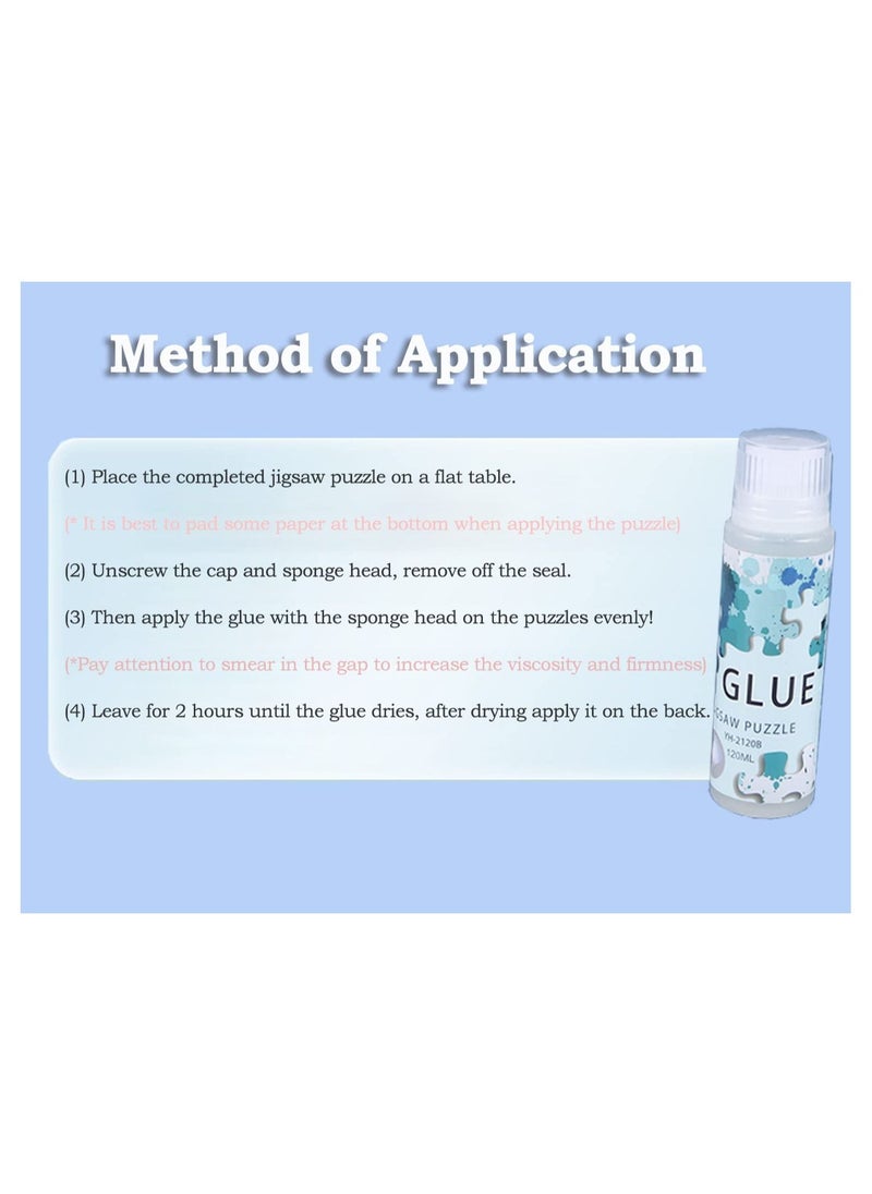 Excefore - Puzzle Glue with Sponge Head, Jigsaw Puzzle Glue for Kids, Puzzle Glue Clear with Applicator, Water-Soluble Special Craft Puzzle Glue, Puzzle Saver for 1000/1500/3000 Pieces of Puzzle, 120ML - Image 1