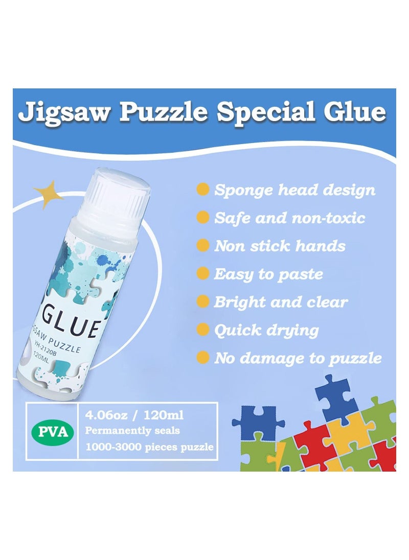 Excefore - Puzzle Glue with Sponge Head, Jigsaw Puzzle Glue for Kids, Puzzle Glue Clear with Applicator, Water-Soluble Special Craft Puzzle Glue, Puzzle Saver for 1000/1500/3000 Pieces of Puzzle, 120ML - Image 1
