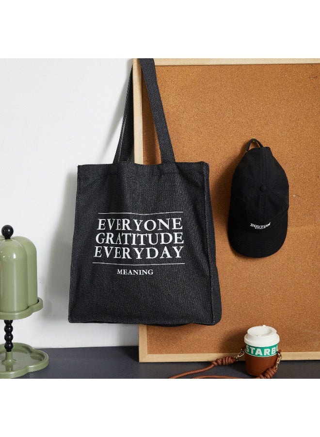 Premium Canvas Tote Bag with Inspirational "Everyone Gratitude Everyday" Print – Eco-Friendly, Durable Letter-Print Shoulder Bag with Reinforced Black Handles, Perfect for Shopping, School, Office & Daily Use | Reusable Fabric Bag for Women & Men - Image 1